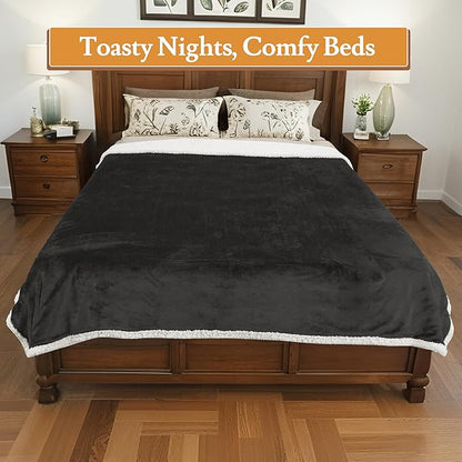 Electric Heated Blanket 50"x60" Throw Size Flannel & Sherpa - 4 Heat Settings & 3H Auto Shut Off, Fast Heating, Machine Washable for Bed, Couch, Office - Dark Gray