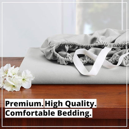 Empyrean 4 Pack Full Fitted Sheets - Deep Pocket, Fits 14-16 Inch Mattress, Ultra Soft Microfiber, Wrinkle-Resistant, Shrinkproof & Fade Resistant Sheets for Full Size Beds, Light Grey