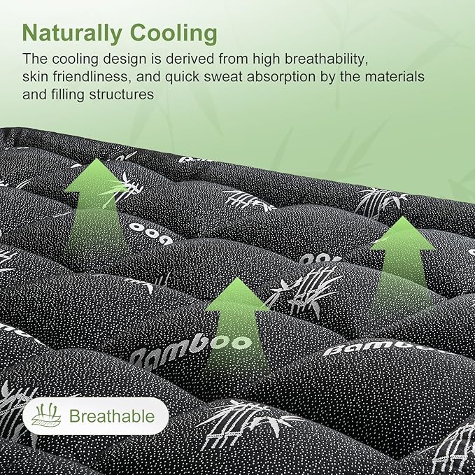Twin Size Mattress Topper Viscose Derived from Bamboo, Soft Thick Pillow Top Mattress Pad Cover for Back Pain, Cooling Mattress Protector with 8-21 Inch Deep Pocket, Dark Grey