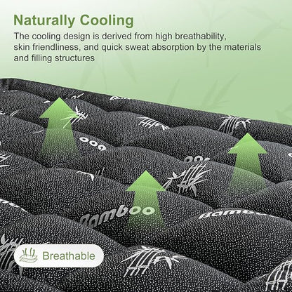King Size Mattress Topper Viscose Derived from Bamboo, Soft Thick Pillow Top Mattress Pad Cover for Back Pain, Cooling Mattress Protector with 8-21 Inch Deep Pocket, Dark Grey