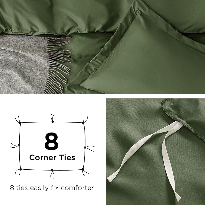 Bedsure Duvet Cover Oversized King Size - Soft Double Brushed Bedding Set for Kids & Adults, Zipper Closure, 3 Pieces, Includes 1 Duvet Cover (120"x98") & 2 Pillow Shams, NO Comforter, Olive Green