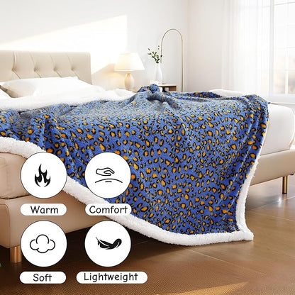 Electric Heated Blanket Full Size 72"x84", Ultra-Soft Plush with Overheat Protection, 9 Adjustable Heat Settings & 10-Hour Auto-Off Timer, Fast Heating for Winter Comfort, Blue Yellow Leopard Print