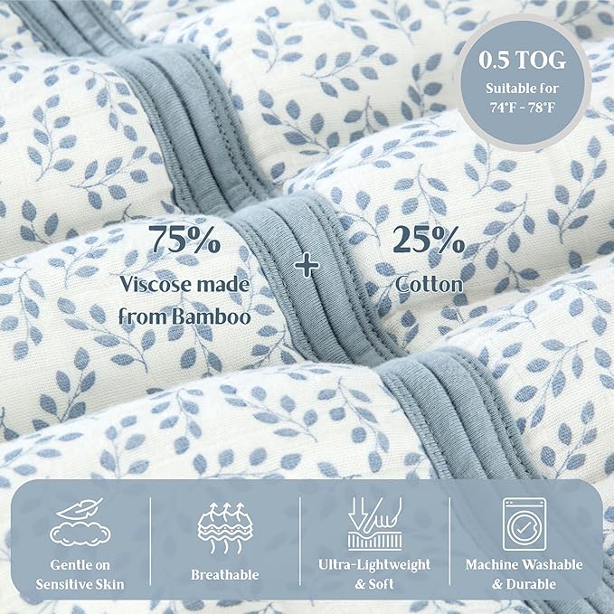 Unisex Baby Sleep Sack 0.5 TOG, Lightweight Summer Wearable Blanket, Soft Rayon Made from Bamboo Toddler Sleep Bag