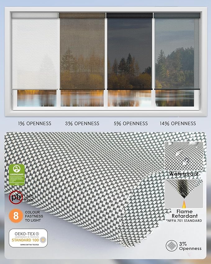 Yoolax Motorized Solar Shades Light Filtering Motorized Blinds with Remote Smart Blinds Work with Alexa Flame Retardant Roller Shades for Windows Home Office Custom Size (3% Openness Greyish White)