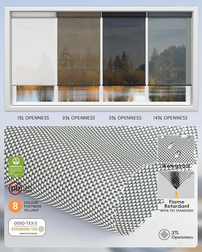Yoolax Motorized Solar Shades Light Filtering Motorized Blinds with Remote Smart Blinds Work with Alexa Flame Retardant Roller Shades for Windows Home Office Custom Size (3% Openness Greyish White)