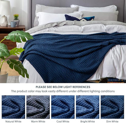 Bedsure Cooling Cotton Waffle Queen Size Blanket - Lightweight Breathable Summer Blanket of Rayon Derived from Bamboo for Hot Sleepers, Luxury Throws for Bed, Couch and Sofa, Navy, 90x90 Inches