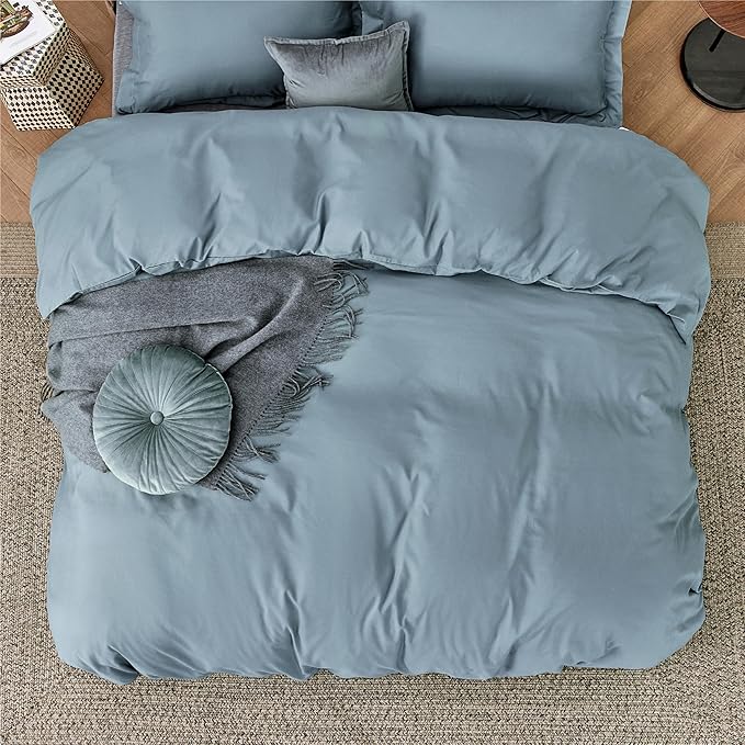 Bedsure Duvet Cover Oversized King Size - Soft Double Brushed Bedding Set for Kids & Adults, Zipper Closure, 3 Pieces, Includes 1 Duvet Cover (120"x98") & 2 Pillow Shams, NO Comforter, Mineral Blue