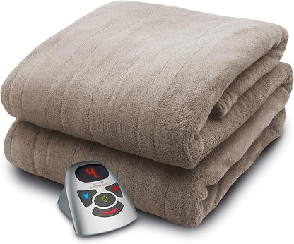 Biddeford Blankets Micro Plush Electric Heated Blanket with Digital Controller, Twin, Taupe