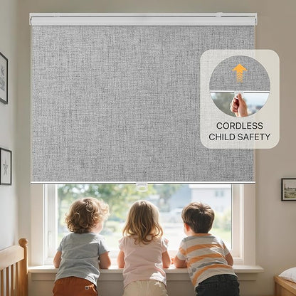GENIMO 100% Blackout Roller Window Shades, Window Blinds Cordless with Thermal Insulated, UV Protection Fabric, Mini French Door Blinds for Home, Office, Bedroom, Easy to Install, Grey, 60" W X 72" H