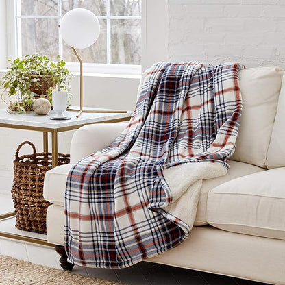 Eddie Bauer | Smart Heated Electric Throw Blanket - Reversible Sherpa - Plaid Blue