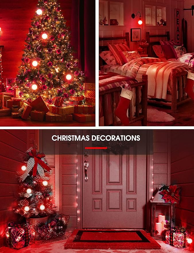 L LOHAS LED Red LED Light Bulbs, A19 9W (60W Equivalent) Christmas Red Colored Light Bulb Indoor, E26 Base, Non-Dim, 2 Pack