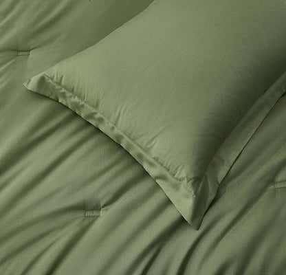 Chezmoi Collection Cliff 3-Piece Lightweight Cooling Comforter Set, Queen- Rayon Derived from Bamboo & Polyester Blended, Soft Breathable Bedding for Hot Sleepers, Olive Green