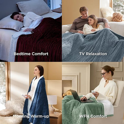 Bedsure GentleSoft Electric Blanket Twin - Soft Ribbed Flannel Heated Blanket, Heating with 10 Time Settings, 6 Heat Settings, and 8 hrs Timer Auto Shut Off, Gifts for Grandma (62x84 inches, Green)