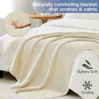 Guohaoi Knitted Weighted Blanket for Adults (Cream 60"x80" 12lbs) No Beads Cooling Throw Blanket for Hot Sleepers, Home Decor Breathable Chunky Knit Heavy Blanket Use on Queen/King Size Bed