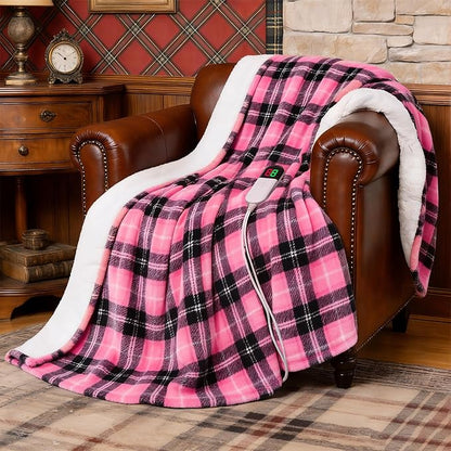 Electric Heated Blanket 84"x90",Fast Heating Queen with 8 Hours Auto Off/8 Heats Levels, Soft Pink Plaid Sherpa Electric Blanket with ETL Certification & Over-Heat Protection