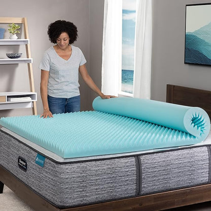 Beautyrest Cool Wave Plus Convoluted Pressure-Relieving Memory Foam Mattress Topper, Twin XL, 3-Inch,Blue