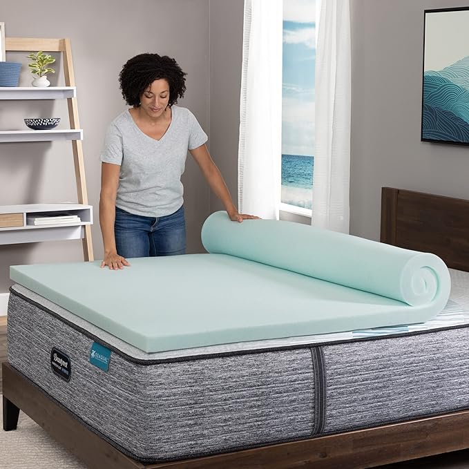 Beautyrest Thermagel Deluxe Cooling Pressure-Relieving Memory Foam Mattress Topper, Full, 2-Inch, Blue