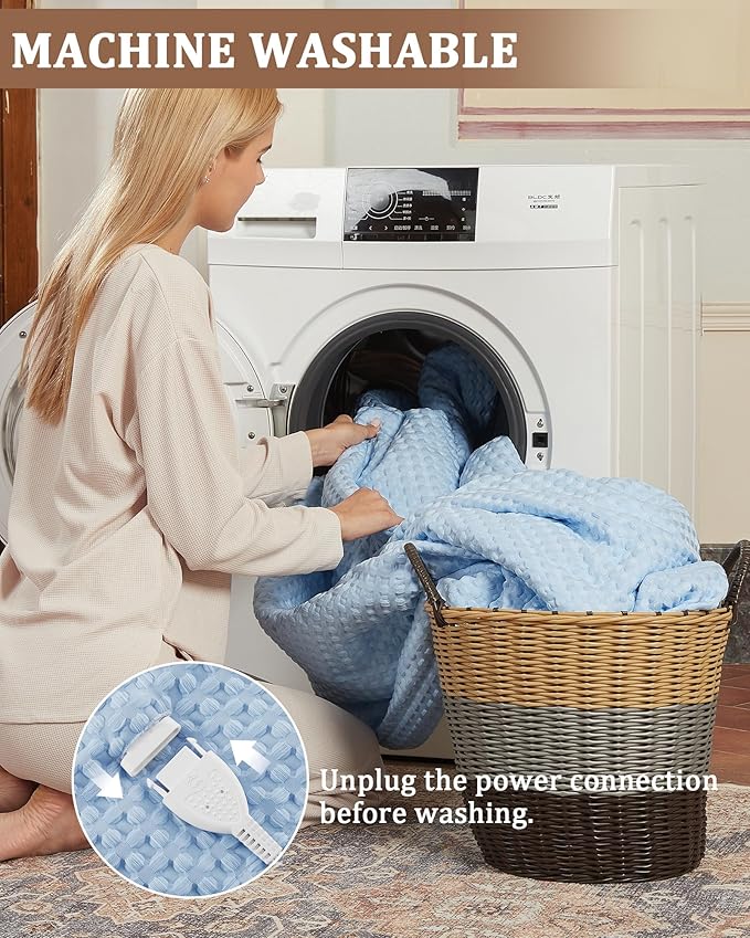 CAROMIO Heated Blanket Throw, Waffle Weave Electric Throw Blanket Fast Heating with LCD Controller, 6 Heat Levels & 4 Hour Auto Shut Off, ETL Certified, Machine Washable, Light Blue, 50" x 60"