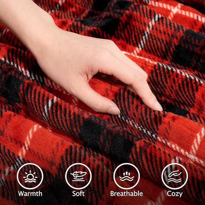 Red Christmas Electric Heated Blanket 90"x100", Fast Heating King with 8 Hours Auto Off/8 Heats Levels, Soft Plaid Sherpa with ETL Certification, Gift for Women Adults Keep Warm in Home Office
