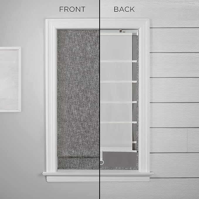 ECLIPSE Drew Noise Reducing Blackout Cordless Lined Window Roman Shade for Living Room, 27 in x 64 in, Charcoal