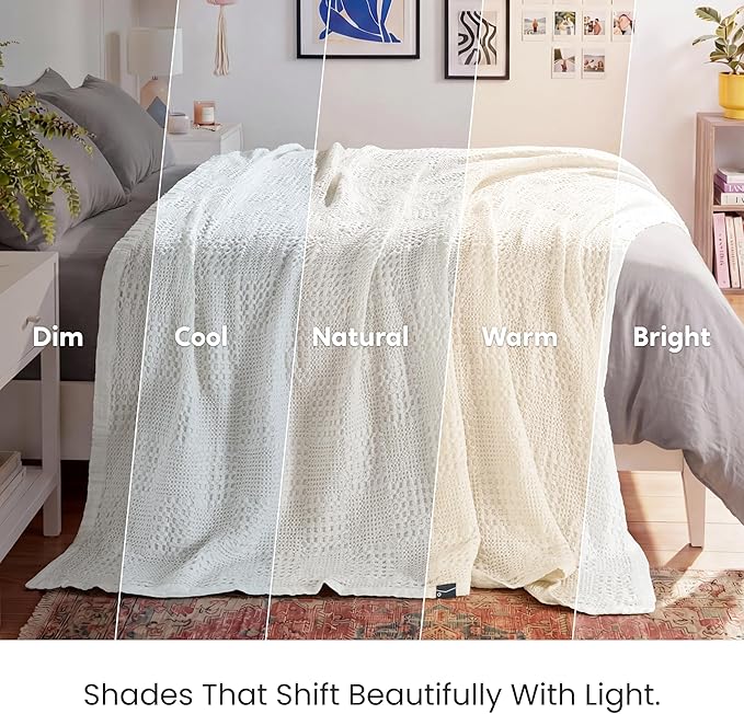 Joiedomi Cooling Waffle Blanket - Turkish Cotton Queen Size Soft White Blanket, Summer Breathable of Rayon Derived from Bamboo for Hot Sleepers, Luxuries Throw for Bed, Couch and Sofa, 90x90 Inches
