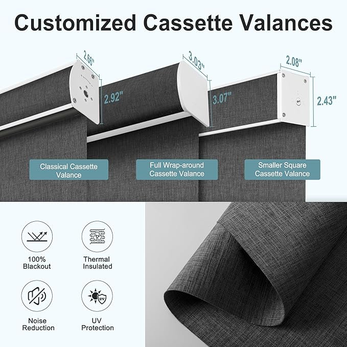 Motorized Blinds with Remote,Blackout Smart Roller Shades with App,Voice Control,Linen Fabric,Thermal Insulated Automatic Blinds,Electric Shades with USB/Solar Pannel.Double-Sided Black