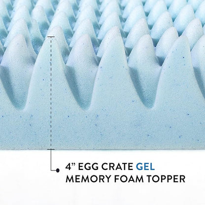 Best Price Mattress 4 Inch Egg Crate Memory Foam Mattress Topper with Cooling Gel Infusion, CertiPUR-US Certified, Twin, Dorm Essentials, Light Blue