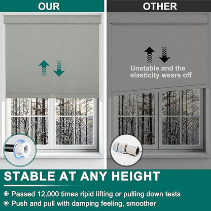BERISSA Cordless Blackout Roller Shades for Windows,Free-Stop Linen Fabric Windows Blinds with Cassette Valance,Thermal Insulated UV Protection Roller Blinds for Home Office. Grey.60 W x 48" H