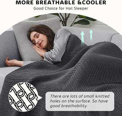 L'AGRATY Knitted Weighted Blanket - 48"x72" 20lbs Cooling Chunky Knit Heavy Blanket for Adults Braided Crochet Throw Thick Cable Yarn Knit Decorative No Beads Evenly Weighted Machine Washable
