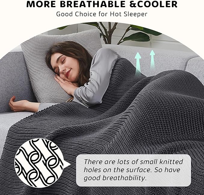 L'AGRATY Knitted Weighted Blanket - 60"x80" 15lbs Cooling Chunky Knit Heavy Blanket for Adults Braided Crochet Throw Thick Cable Yarn Knit Decorative No Beads Evenly Weighted Machine Washable