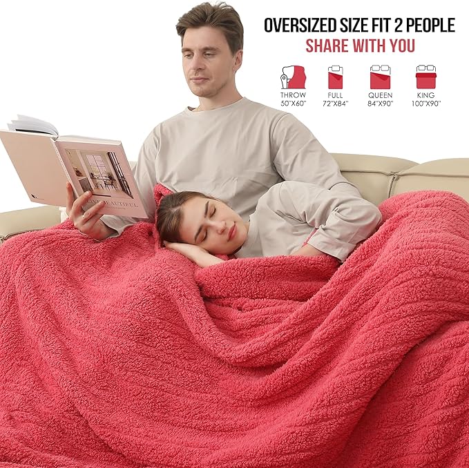 ESTINGO Electric Blanket King Size, Heated Blanket King with Dual Control of 5 Heating Levels & 10 Hours Auto Off, Electric Blanket Sherpa with Overheat Protection for Bedding, 100"X90", Rose Pink
