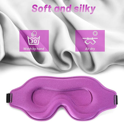 Sleep Eye Mask for Men Women, Lash Extensions 3D Sleeping Mask, Travel Blackout Night Blindfold Eye Shade Cover with Adjustable Strap (Purple-3D)