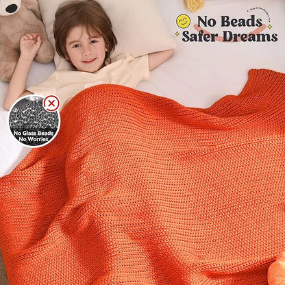Guohaoi Knitted Weighted Blanket Kids (Orange 50"x60" 5lbs) No Beads Cooling Heavy Blanket, Home Decor Breathable Chunky Knit Throw Blanket for All-Season Use