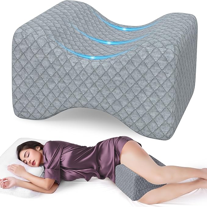 Memory Foam Knee Pillow for Side Sleepers, Support Leg Pillow for Side Sleeping, Smooth Spine Alignment Pillow, Cushion for Hip, Back, Sciatica, Knee, Joints Pain Relief, Gray