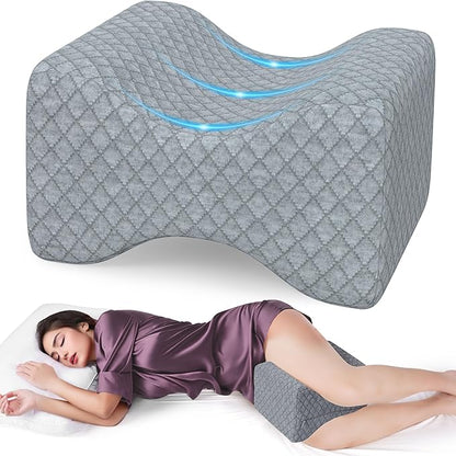 Memory Foam Knee Pillow for Side Sleepers, Support Leg Pillow for Side Sleeping, Smooth Spine Alignment Pillow, Cushion for Hip, Back, Sciatica, Knee, Joints Pain Relief, Gray