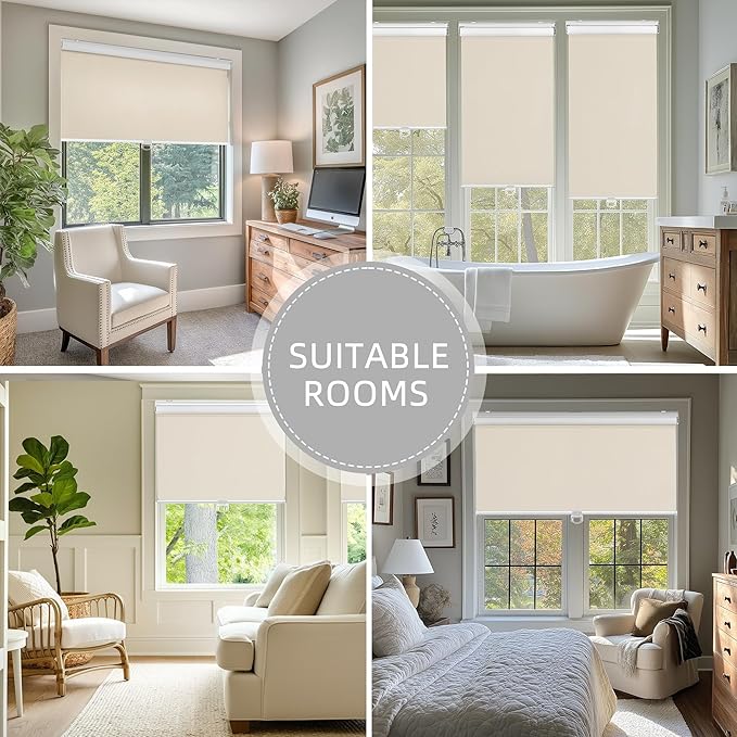 ChrisDowa Cordless Blackout Roller Shades for Windows, Thermal Insulated UV Protection Pull Down Shades, Total Blackout Window Blinds for Home, Office, Bedroom, Door (21" W x 72" H, Beige)