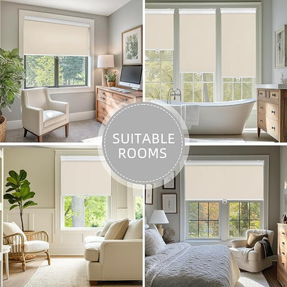 ChrisDowa Cordless Blackout Roller Shades for Windows, Thermal Insulated UV Protection Pull Down Shades, Total Blackout Window Blinds for Home, Office, Bedroom, Door (48" W x 72" H, Beige)