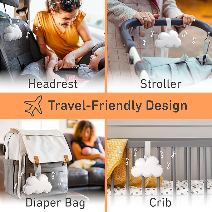Pure Enrichment PureBaby Cloud Portable Sound Machine and Night Light - 15 Soothing Sounds, Travel Friendly, Battery Operated, Ideal for Baby and Kids on The Crib, Stroller, Headrest, and More