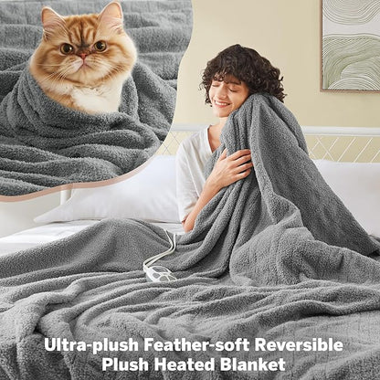 Serta Heated Electric Queen Blanket - Soft, Warm, Fuzzy for Office, Couch - 1-12 Hr Auto Shut Off, 10 Heat Settings, ETL Certified - 84" x 90" Grey