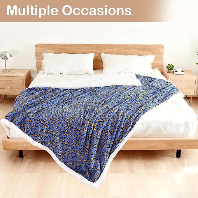 Electric Heated Blanket Full Size 72"×84" with 9 Heating Levels & 1-10Hs Auto Off, Plush Sherpa, Energy Efficient, Machine Washable, for Couch & Bed, Leopard Print Blue & Yellow