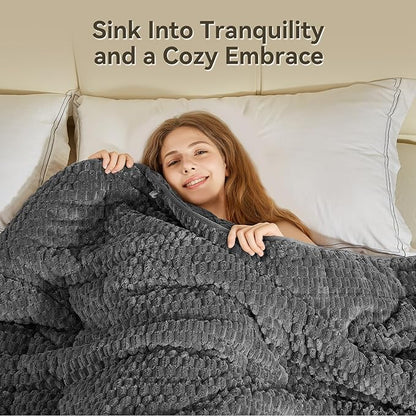 Weighted Blanket 15lbs for Adults, Queen Size Jacquard Sherpa Heavy Blanket for Calming and Relax, Dual Sided Ultra Soft Fuzzy Throw Blanket with Glass Beads, 60 x 80 inches, Dark Grey