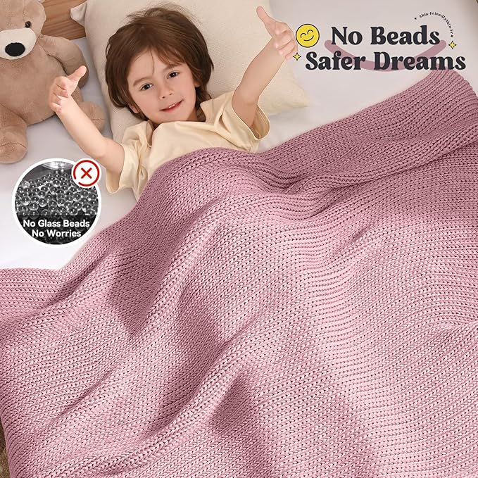 Guohaoi Knitted Weighted Blanket Kids (Muted Pink 40"x60" 7lbs) No Beads Cooling Heavy Blanket, Home Decor Breathable Chunky Knit Throw Blanket for All-Season Use