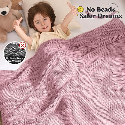 Guohaoi Knitted Weighted Blanket Kids (Muted Pink 40"x60" 7lbs) No Beads Cooling Heavy Blanket, Home Decor Breathable Chunky Knit Throw Blanket for All-Season Use
