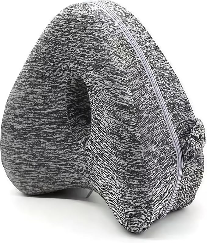Leg Pillow for Side Sleepers, Memory Foam Knee Pillow with Elastic Strap, Contoured Leg Cushion for Hip & Spine Alignment, Comfort Support Pillow for Sleeping, Home, Office - Grey