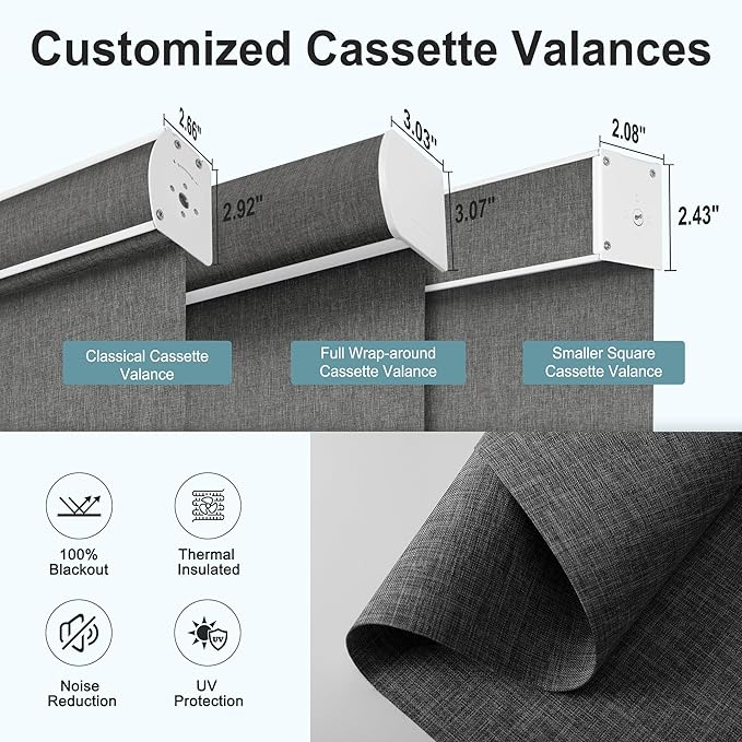 BERISSA Motorized Blinds with Remote,Blackout Smart Roller Shades with App,Voice Control,Linen Fabric,Thermal Insulated Automatic Blinds,Electric Shades with USB/Solar Pannel.Double-Sided Dark Grey