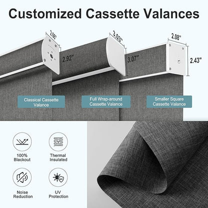 Motorized Blinds with Remote,Blackout Smart Roller Shades with App,Voice Control,Linen Fabric,Thermal Insulated Automatic Blinds,Electric Shades with USB/Solar Pannel.Double-Sided Dark Grey
