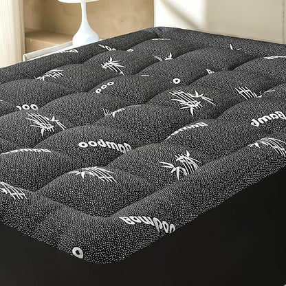 Full Size Mattress Topper Viscose Derived from Bamboo, Soft Thick Pillow Top Mattress Pad Cover for Back Pain, Cooling Mattress Protector with 8-21 Inch Deep Pocket, Dark Grey