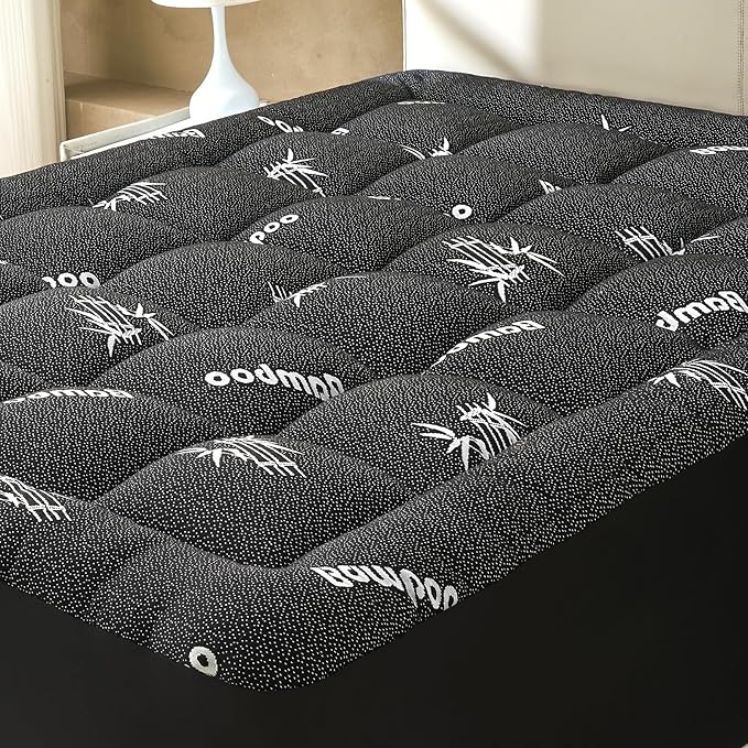 California King Size Mattress Topper Viscose Derived from Bamboo, Soft Thick Pillow Top Mattress Pad for Back Pain, Cooling Mattress Protector with 8-21 Inch Deep Pocket, Dark Grey