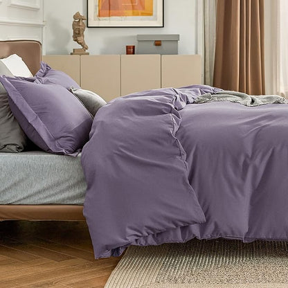 Bedsure Duvet Cover Full Size - Soft Double Brushed Bedding Set for Kids & Adults, Zipper Closure, 3 Pieces, Includes 1 Duvet Cover (80"x90") & 2 Pillow Shams, NO Comforter, Grayish Purple
