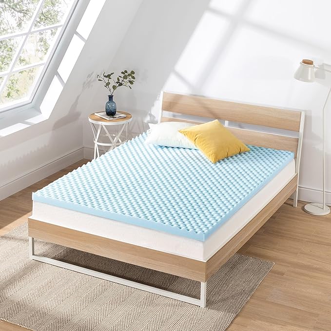 Best Price Mattress 3 Inch Egg Crate Memory Foam, Cooling Gel Infusion, Full Mattress Topper, Dorm Essentials, Blue